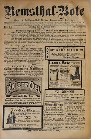 Remsthal-Bote. Amts- und Intelligenz-Blatt für den Oberamtsbezirk Waiblingen. 58. Jahrgang 1897 i...