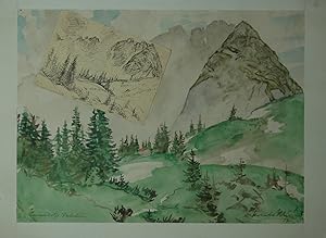 Zwieselalp Zwieselalm im Salzkammergut). Gebirgslandschaft. Aquarell. Signiert rechts unten, link...