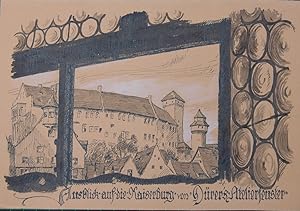 Ausblick auf die Kaiserburg von Dürer's Atelierfenster. Tuschzeichnung und Deckweiß. Monogramiert...