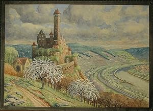 Burg Hornberg am Neckar. Aquarell. Signiert Schittenhelm, Nbg.