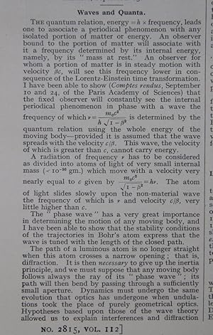 "Waves and Quanta" in Nature, a weekly journal of science, No. 2815, Vol. 112, October 13, 1923, ...
