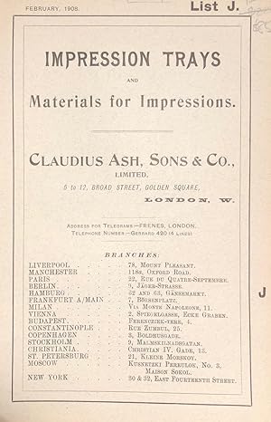 IMPRESSION TRAYS and Materials for Impressions. List J. Early Dental Trade Catalogue