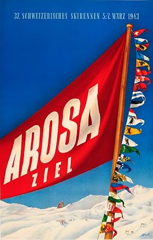 Ski Poster Arosa 1943 Swiss Ski Races Switzerland