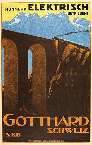 Travel Poster Electric Gotthard Switzerland Anton Trieb