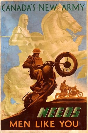 Propaganda Poster Canada New Army Art Deco Motorcycle