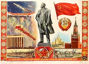 Propaganda Poster Soviet People Lenin Kremlin Space USSR