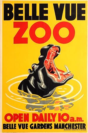 Travel Poster Belle Vue Zoo Manchester Hippo