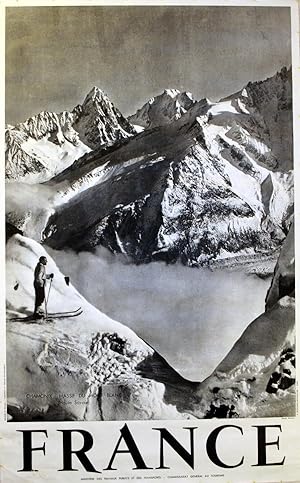 Ski Poster Chamonix Massif du Mont Blanc Skier