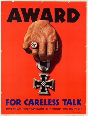 War Poster Award for Careless Talk WWII USA