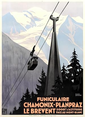 Ski Poster Chamonix Planpraz Le Brevent Cable Car PLM Art Deco Roger Broders