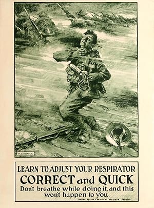 War Poster Learn To Adjust Your Respirator WWI Gas Mask Chemical Warfare