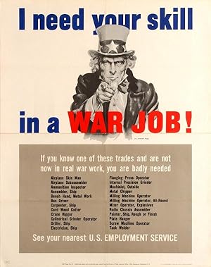 War Poster I Need Your Skill in a War Job WWII