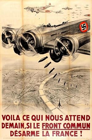 War Poster Anti Popular Front WWII Nazi Bombs Paris