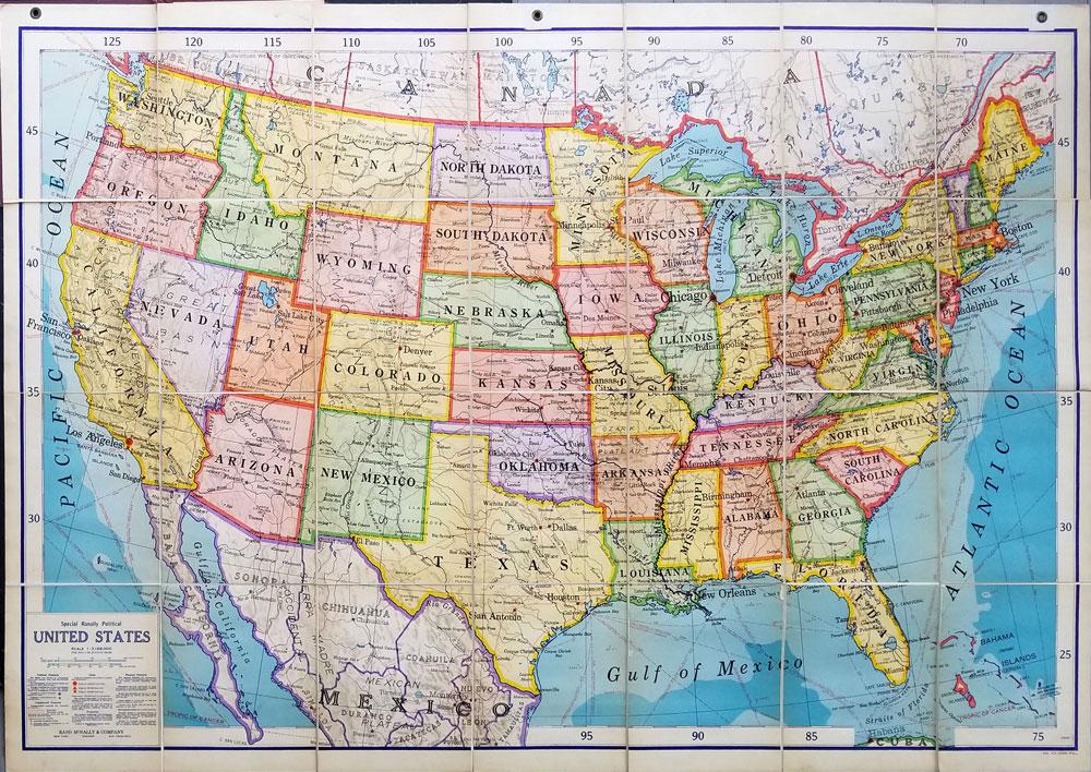 Map Of Usa With Mile Scale Special Ranally Political United States Scale 1:3,168,000 One Inch 