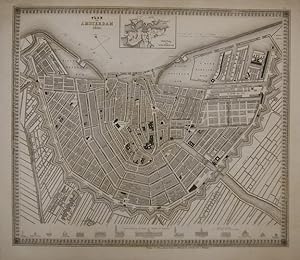 Plan von Amsterdam. 1844. Gestoch. Stadtplan. Nebenkarte "Umgebung von Amsterdam" 34,5 x 40 cm. (...