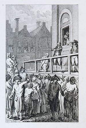 Prent: 'C. van der Burg krijgt het zwaard over het hoofd' [Leeuwarden 16-5-1789], gravure door R....