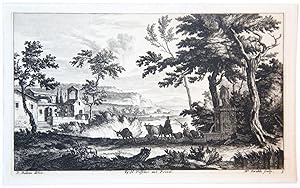 Shepherds with flock passing by a fountain [Set: Verschyde Landschappjes.] (Schaapsherders met ku...