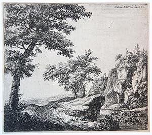 A river with rocky banks [set: six numbered landscapes]. (Rivier met rotsige kant).