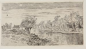 Etching on china paper: ets op porselein papier: River landscape (Rivierlandschap).