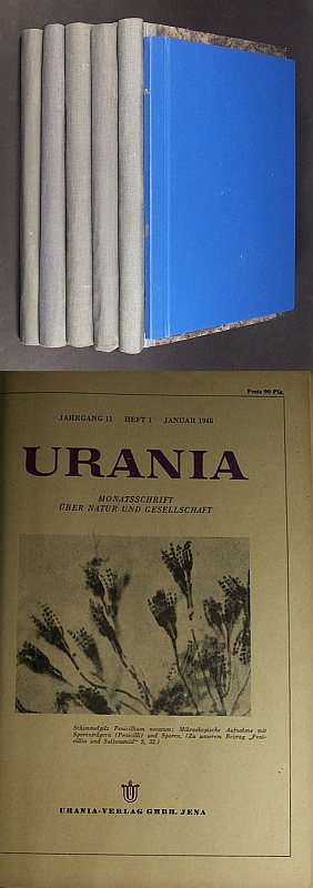 Urania. Monatsschrift über Natur und Gesellschaft (Jge. 11 - 14, 1948 - 1951) (bzw. Urania Mitteilungen, Jg. 33, 1986). (Konvolut).