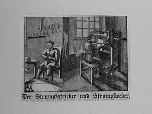 Strumpfstricker und Strumpfweber, Lithographie, um 1830, 7x9 cm Bildformat