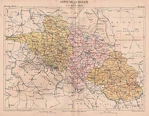 SCHLESIEN, Carte de la Silesie, Farbholzstich, Erhard, um 1885, Mittelpunkt: Jauer, 25x32 cm Bild...
