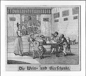 Gasthaus: Die Wein- und Bierschenke, vier Herren beim Kartenspiel in einem Gasthaus, Lithographie...