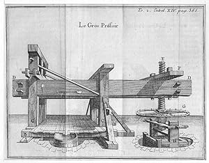 Wein: Le Gros Pressoir, Weinpresse, Kupferstich, um 1780, 12x15 cm Bildformat