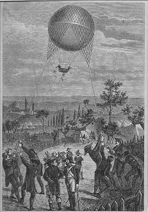 Ballon: Aufklärungsballon, Holzstich, um 1880, 13x9 cm Bildformat
