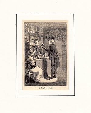 Buchhändler: The Bookseller, Holzstich, um 1824, 9x6 cm Bildformat