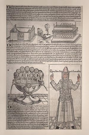 Weltchronik: Altäre, Kultgeräte und Kleidung der Hohepriester, Holzschnitt 1493. 37x23 cm Bildfor...