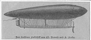 Luftschiff: Das lenkbare Luftschiff von Ch. Renard und A. Krebs, Holzstich, um 1884, 4x9 cm Bildf...