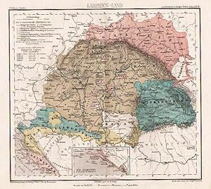 KARPATENLÄNDER, Karpaten-Land, Politische Karte, Farbstahlstich, um 1861, Mittelpunkt: Erlau, mit...