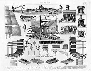 Seewesen: Bauteile von Schiffen, Lithographie, um 1874, 23x29 cm Bildformat