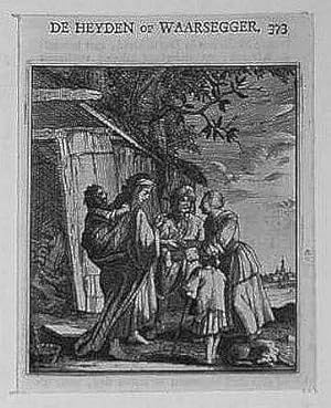 Wahrsagerin: De Heyden of Waarsegger, Kupferstich, um 1704, 10x8 cm Bildformat