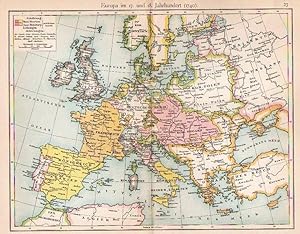 EUROPA, Europa im 17. Und 18. Jahrhundert (1740), Farbdruck um 1895, Mittelpunkt: München, 23x29 ...