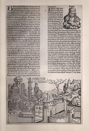 Weltchronik: Fiktive Ansicht und Beschreibung von Babylon, Holzschnitt 1493. 36x23 cm Bildformat ...