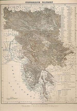 ILLYRIEN, Königreich Illyrien, altkolorierte Lithographie, Flemming 1844, Mittelpunkt: LAIBACH (L...