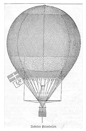 Ballon: Andrées Polarballon, Holzstich, um 1896, 13x8 cm Bildformat
