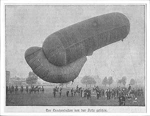 Ballon: Der Drachenballon von der Seite gesehen, Lichtdruck, um 1897, 9x12 cm Bildformat