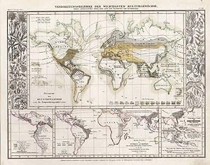 WELTKARTE, Verbreitungsbezirke der wichtigsten Kulturgewächse, nebst Andeutungen über den Lauf de...