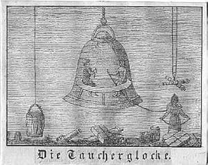 Taucher, die Taucherglocke, Lithographie, um 1830, 8x9 cm Bildformat