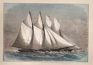 Segelschiffe Variante 20, Holzstich, um 1860, dekorativ koloriert, 24x34 cm Bildformat