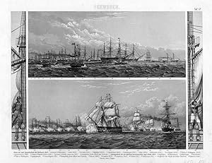 Seewesen: Revue und Scheingefecht der engl. Flotte bei Spithead 1853, Lithographie, um 1874, 22x3...
