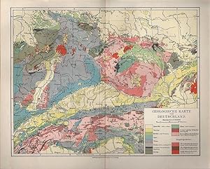 DEUTSCHLAND, Geologische Karte, Farblithographie, um 1899, Mittelpunkt: Regensburg, 21x27 cm Bild...