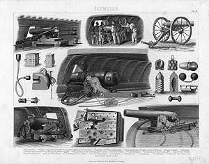 Seewesen: Schiffsgeschütze, Lithographie, um 1874, 23x30 cm Bildformat