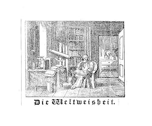 Astronom, die Weltweisheit, Lithographie, um 1830, 8x9 cm Bildformat