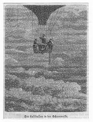 Ballon: Der Luftballon in der Schneewolke, Holzstich, um 1870, 12x9 cm Bildformat