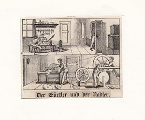 Gürtelmacher und Nadelmachel: Der Gürtler und der Nadler, Lithographie, um 1830, 7x9 cm Bildformat