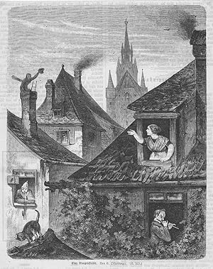 Kaminkehrer: Eine Morgenstudie, Holzstich, um 1880, 18x14 cm Bildformat